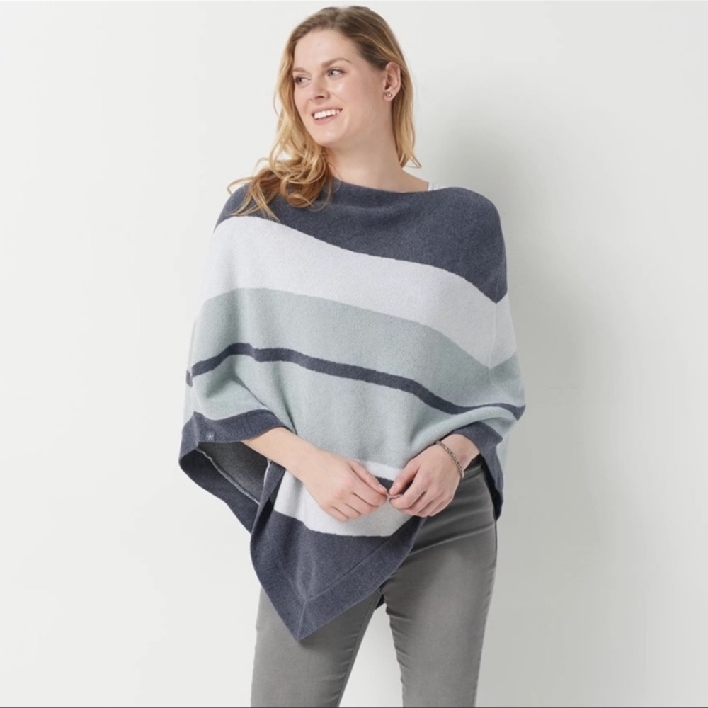 Barefoot Dreams Ocean Breeze Blue & Gray Stripe Poncho Sweater One Size